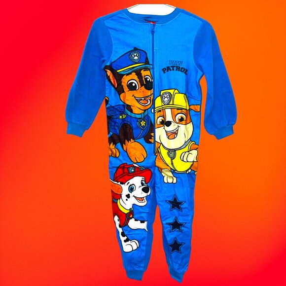 Paw Patrol Blue Fleece Zip-Up Onesie for Kids Featuring Chase, Rubble & Marshall - Picture 2 of 4